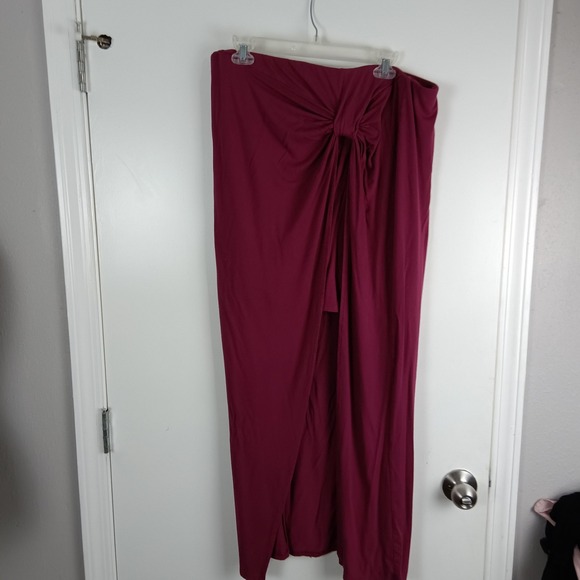 Eloquii Skirt Womens 16 Magenta Knot Front Mini Maxi Stretch Rayon Twist Draped - Picture 1 of 12